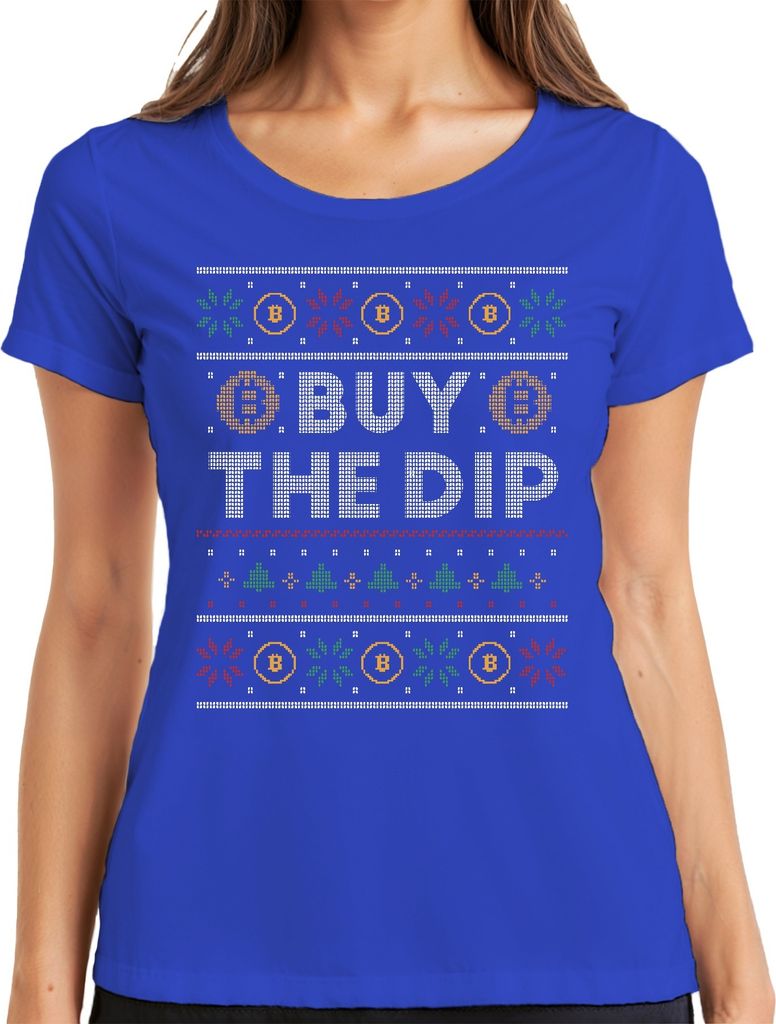 Bitcoin BUY THE DIP - Ugly Christmas Sweater Crypto Weihnachtsgeschenk Damen T-Shirt, Blau, M