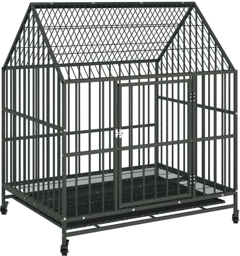 vidaXL Cuccia per cani con rotelle Acciaio zincato nero