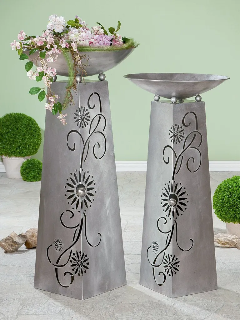 Support de Vasque Design Floral en Métal Argenté Gilde Haut de 102 cm