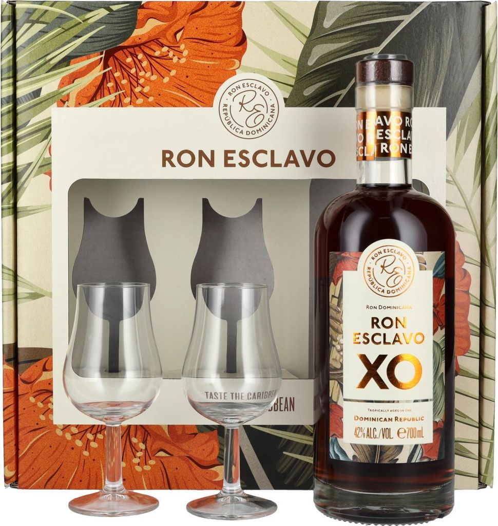 Ron Esclavo XO Ron Dominicana 42% Vol. 0,7l in Geschenkbox mit 2 Gläser