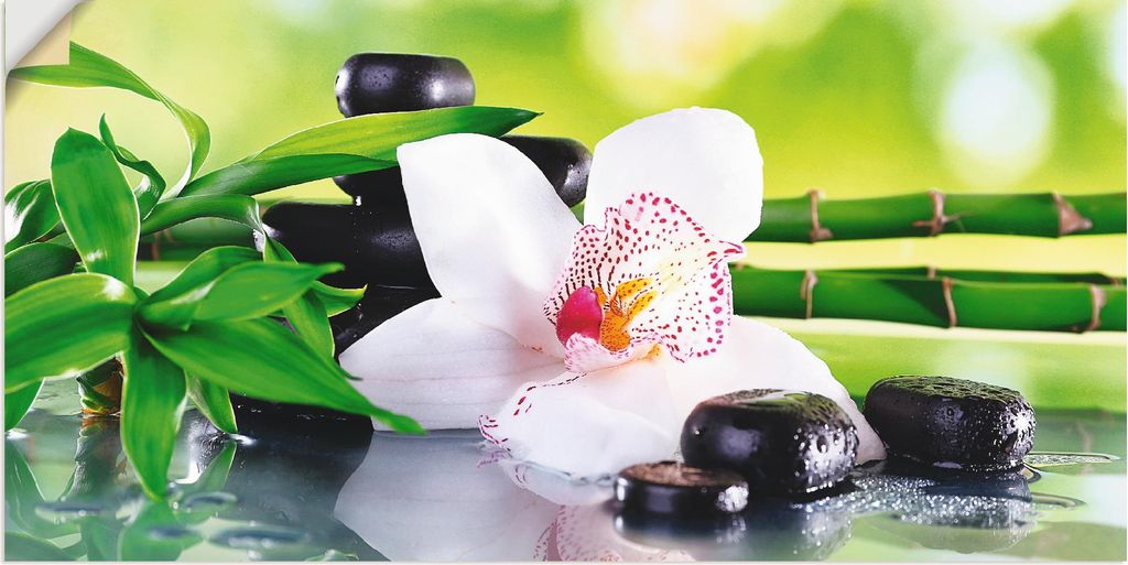 ARTland Wandbild, selbstklebend Spa Steine Bambus Zweige Orchidee Größe: 40x20 cm