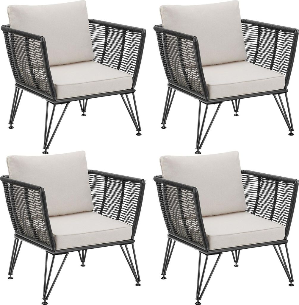tectake Garten-Loungesessel Sundo rundes Polyrattan im Rope-Design