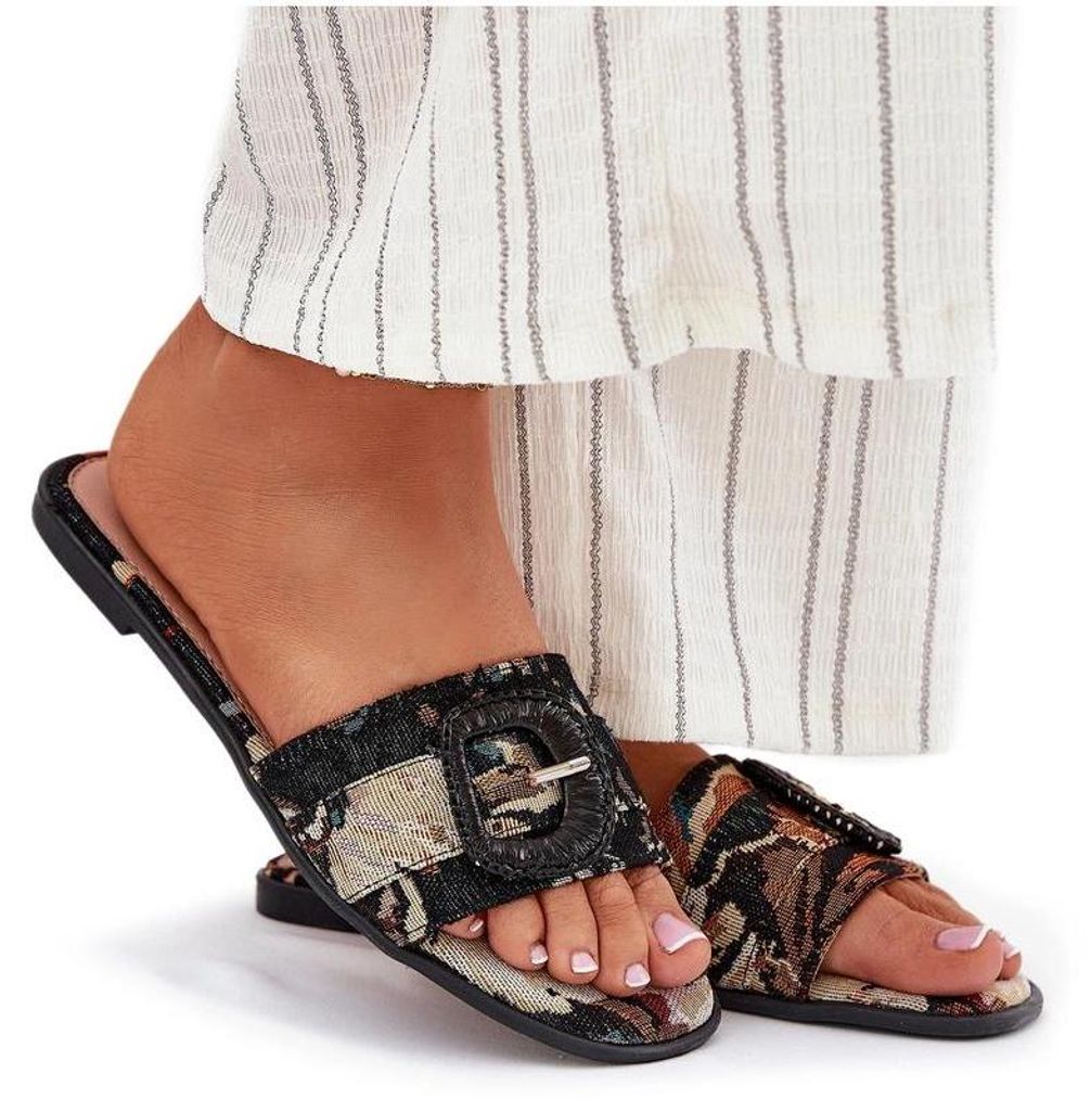 Flache Damen-Sandalen Mit Dekorativem Riemen Schwarz Clariola 36