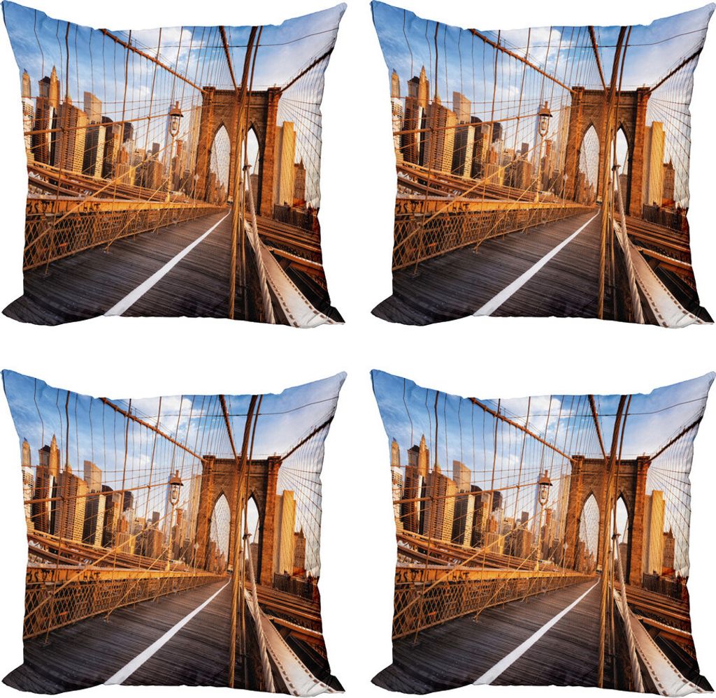 ABAKUHAUS Vereinigte Staaten Kissenbezug Set (4 Stück), NYC Architektur, Moderner Doppelseitiger Digitaldruck, 60 cm x 60 cm, Pale Brown Blassblau