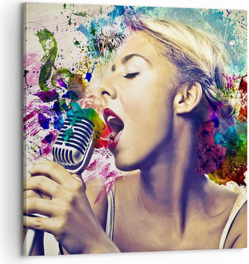 Bild auf Leinwand - Leinwandbild - Singen mikrofon energie - 60x60cm - Wand Bild - Wanddeko - Leinwanddruck - Bilder - Kunstdruck - Wanddekoration ...