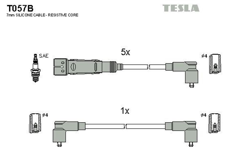 TESLA T057B Zündkabelsatz Zündleitungssatz für VW Transporter IV Bus (70B, 70C, 7DB, 7DK, 70J, 70K, 7DC, 7DJ) Transporter IV Kastenwagen