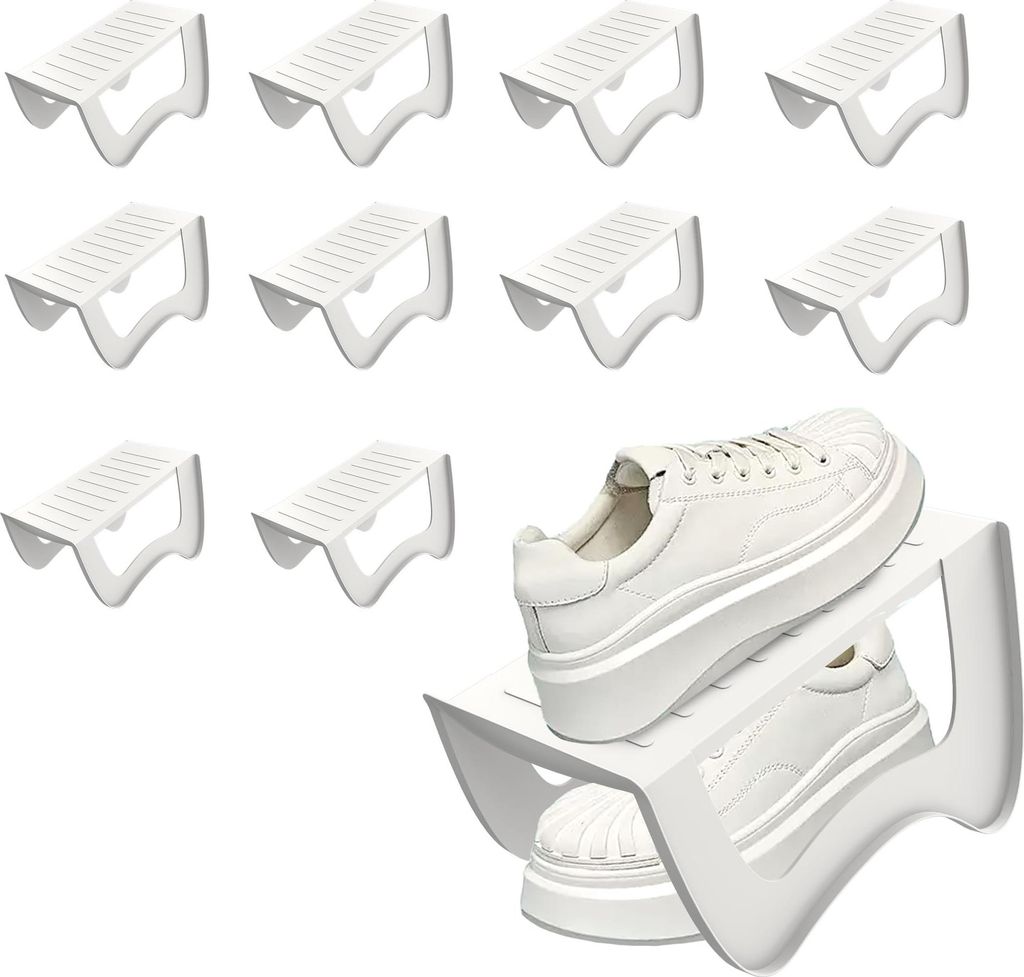 TRMLBE Schuhstapler 10 Stück Schuhorganizer PP-Kunststoff Anti Rutsch Schuhregal Doppelschicht Stapelbar Schuhaufbewahrung Platzsparend Schuh Orga...