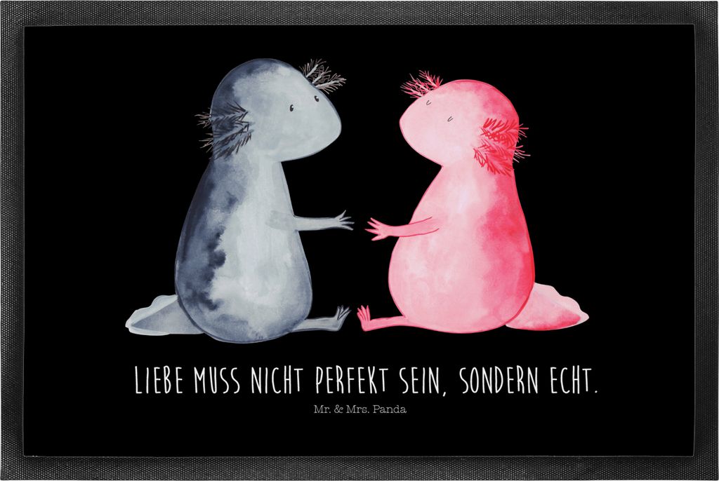 Mr. & Mrs. Panda fußmatte Axolotl Liebe 50 x 75 cm - Schwarz - Geschenk, flurmatte, Türmatte, Valentinstag, Schmutzmatte, Bodenvorleger, Schwanzl...