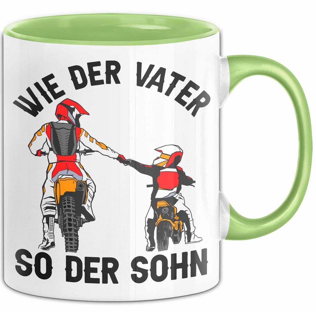 Vater Sohn Tasse Geschenk Lustige Geschenkidee Spruch Dirt-Bike Biker (Grün)