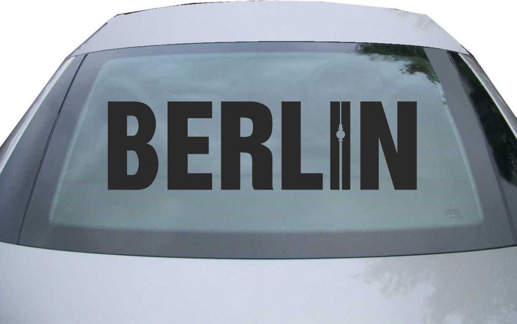 Indigos UG - Aufkleber Heckscheibe & Motorklappe DE7128 - schwarz - 600x171 mm - Berlin Schriftzug - Auto Scheiben Fenster Heckklappe Tuning Racing...