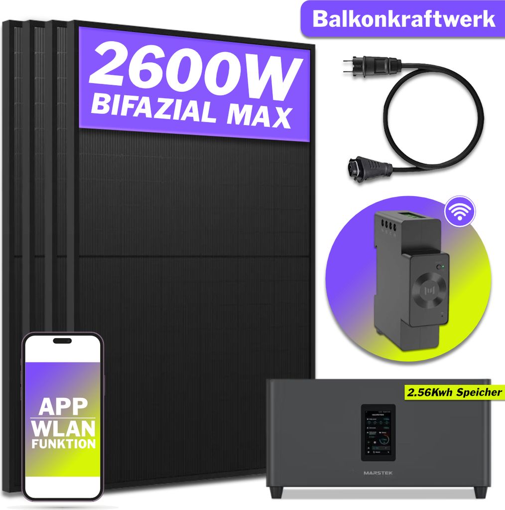 2000W Balkonkraftwerk mit Marstek Jupiter C Plus Speicher 0% MwSt nach §12 Abs.3 UstG