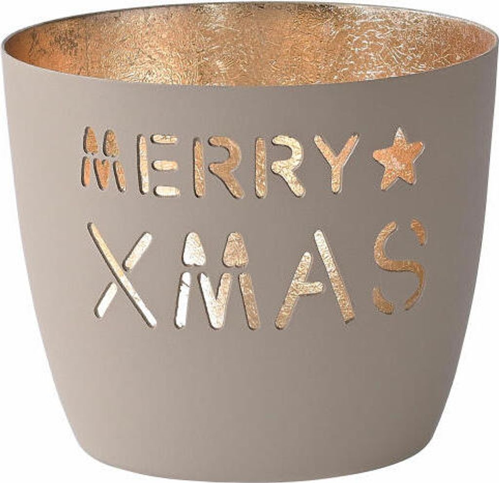 Gift Company Windlicht Madras Merry Xmas M, Teelichthalter, Kerzenhalter, Eisen, Sandstone / Gold, H 8.5 cm, 1030704029