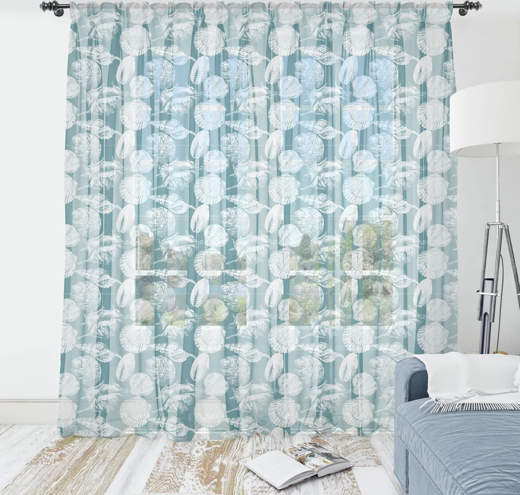 Grande Arazzo Parete Conchiglie ABAKUHAUS 274x274 Blu Bianco Satin