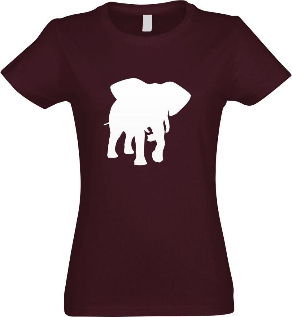 Kiwistar - T-Shirt tailliert - Damen - Burgund - Elefant Motiv 4 - Rüsseltiere - mit Motiv Bedruckt - Funshirt Design - Sport - Freizeit - Damen - L