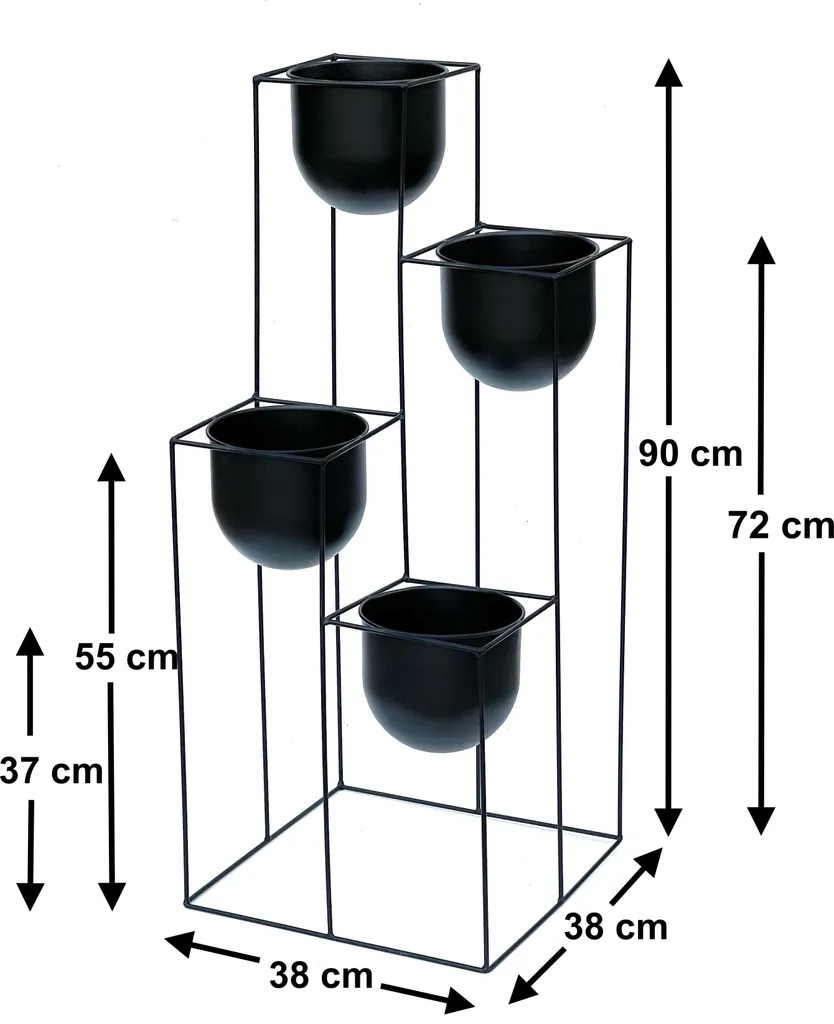 Support plantes intérieur type escalier fleurs en métal noir de 90cm