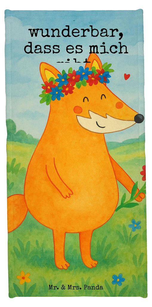 Mr. & Mrs. Panda Handtuch Fuchs Blumen Design - Weiß - Geschenk, Ich, Strandlaken, Boho, sporthandtuch, Selbstbewusst, Badhandtuch, Fox, Strandtuc...