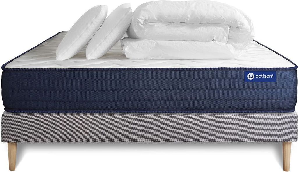 Komplettpaket Bett - Matratze 140x200 cm + Boxspringbett mit Lattenrost (im Set) + 2 Kopfkissen + Bettdecke - Actimemo Life
