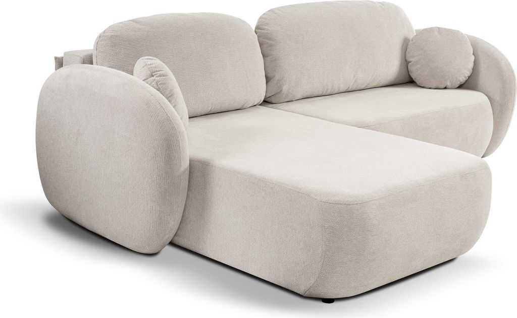 Masseno Ecksofa AMICO L-S mit Schlaffunktion L-Form, Sofa mit Bettkasten, Wohnzimmersofa, Couch, Soffa, Bettsofa, Couchgarnitur- Creme, ARAGON 03