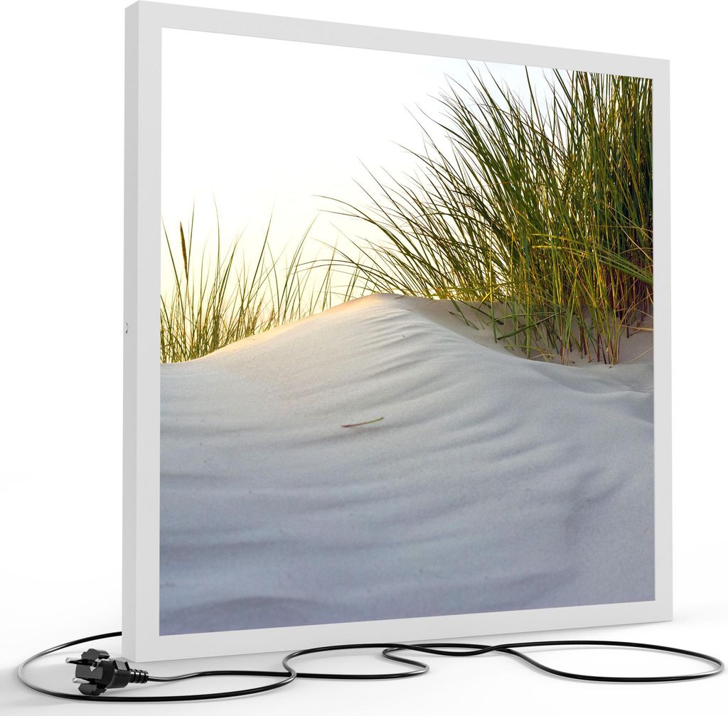 DEQORI LED-Bild & Lampe 60x60 cm Weiß 'Düne mit Dünengras' Leuchtbild LED Leuchte