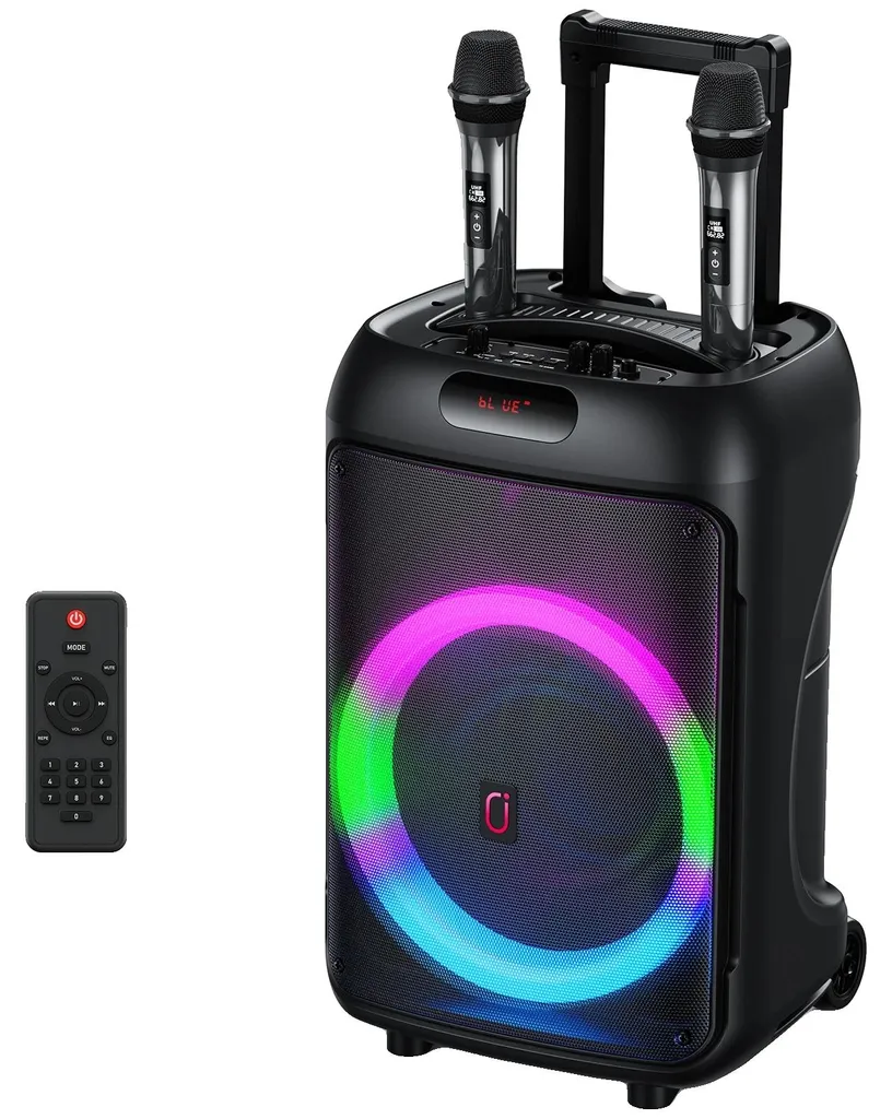 Machine à karaoké 40W Bluetooth avec 2 micros sans fil et lumières RGB
