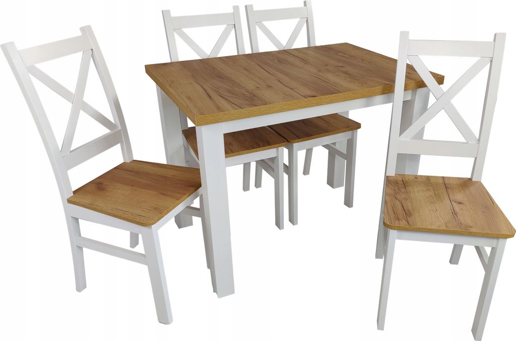 Kleiner Tisch 70x100 Craft Eiche 4 Stühle Kreuz schwarz