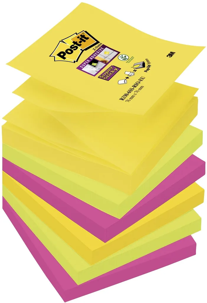Post-it Notes adhésives Super Sticky Z-Notes 76x76 mm Collection Rio