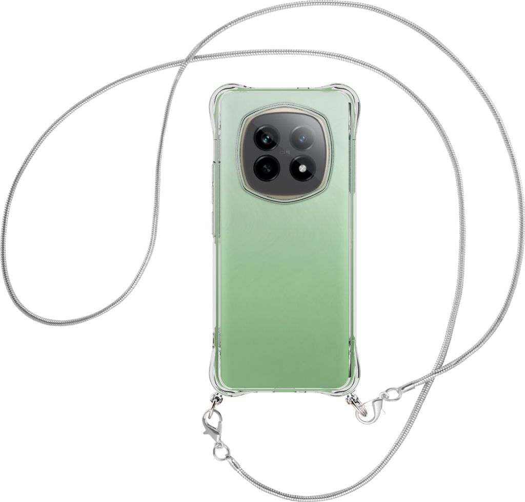 Handykette Backcover-Schutzhülle mit Band (Metall silberfarben) für Realme P2 Pro 5G - silberfarbene Snake-Kette