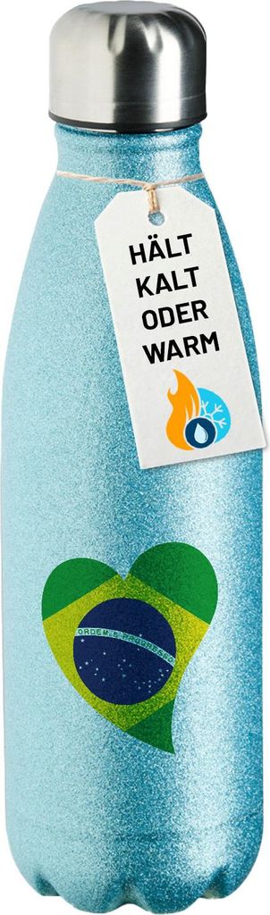 Huuraa Trinkflasche Brasilien Flagge Herz 500ml Blue Edelstahl Wasserflasche Trinkflasche Geschenkidee