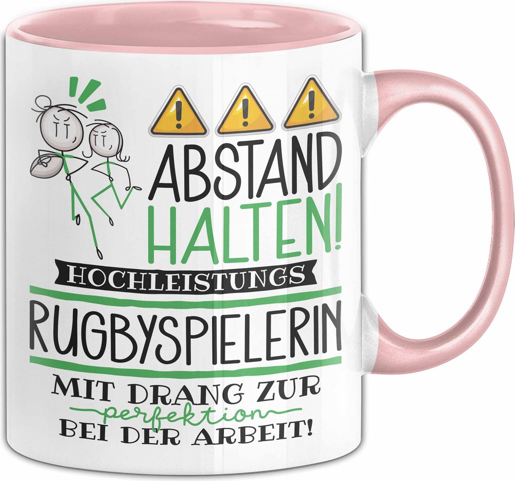 Rugbyspielerin Tasse Geschenk Lustig Abstand Halten Hochleistungs-Rugbyspielerin Mit Drang Zur Perfektion Bei Der Arbeit (Rosa)