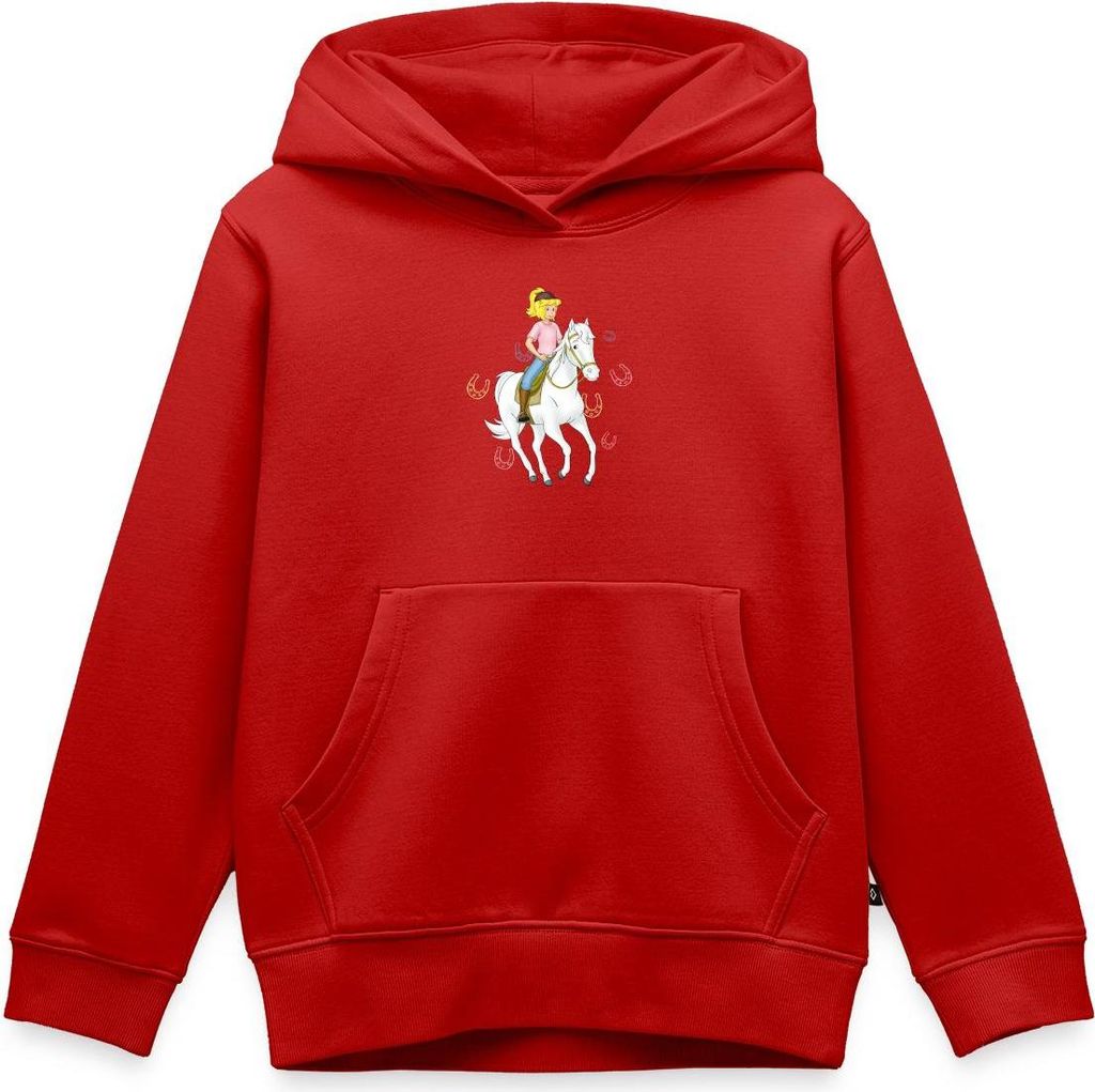 Spreadshirt Bibi Und Tina Bibi Reitet Auf Sabrina Kinder Premium Hoodie, 122/128 (6 Jahre), Rot