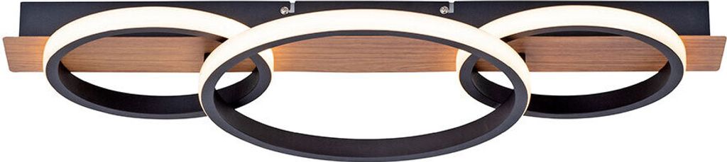 LED Holzleuchte, Metall schwarz, Holzoptik, L 68cm