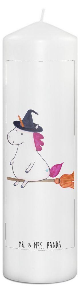 Mr. & Mrs. Panda Kerze Einhorn Hexe 29 x 8 cm XL - Weiß - Geschenk, Zylinderkerze, Unicorn, Wachskerze, Engel, Einhörner, Frau, Freundin, Teufel,...