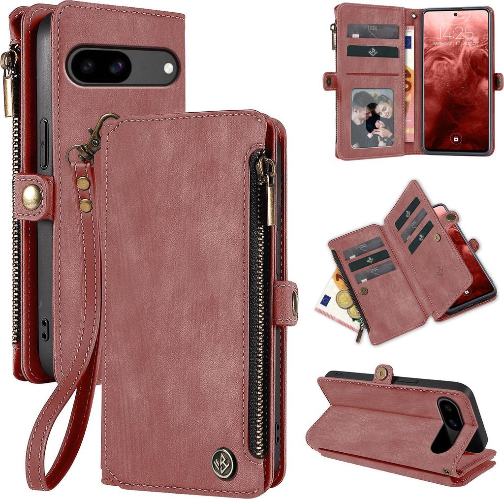 Handy Hülle für Google Pixel 8a Geldbeutel Geldbörse RFID Schutz Klapphülle Cover Schutzhülle Wallet Farbe: Rosa