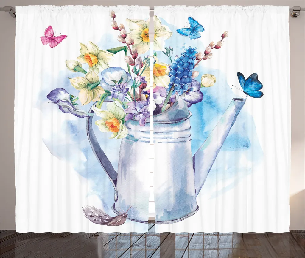 Rideau rustique floral multicolore avec boucles et crochets 280x225 cm