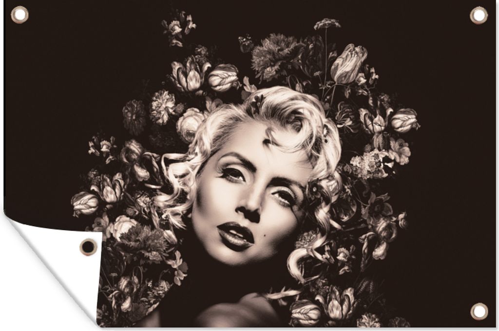 MuchoWow 60x40 cm Outdoor-Poster Gartendeko Sichtschutz Garten Poster für den Garten Frau - Blume - Luxus