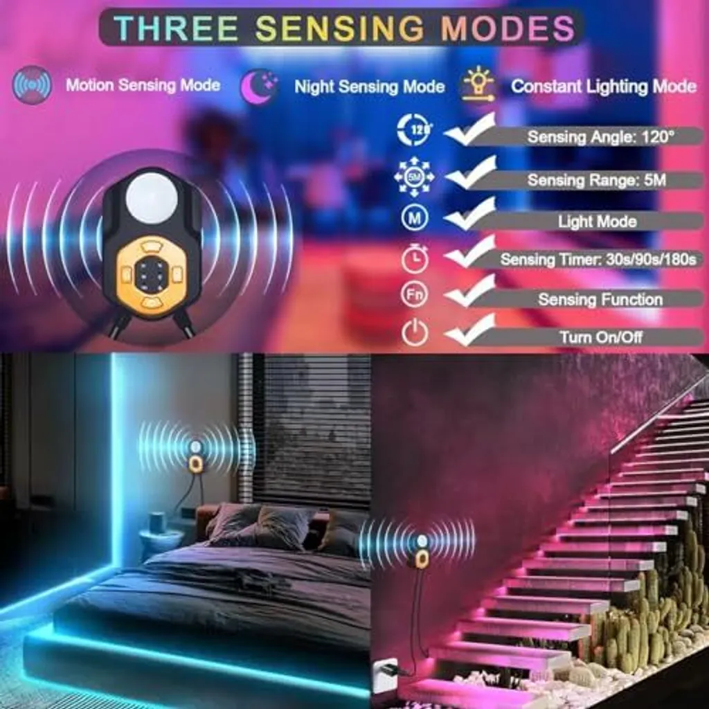 Striscia LED 3m Meiyue con Sensore PIR RGB Set da 2 - Smart Home - 3