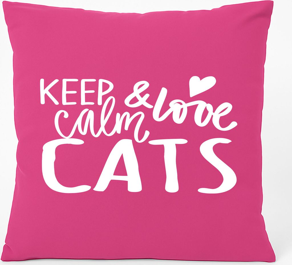 Huuraa Kissen Keep calm and love Cats 40x40cm mit Füllung Fuchsia Baumwolle Dekokissen Geschenkidee
