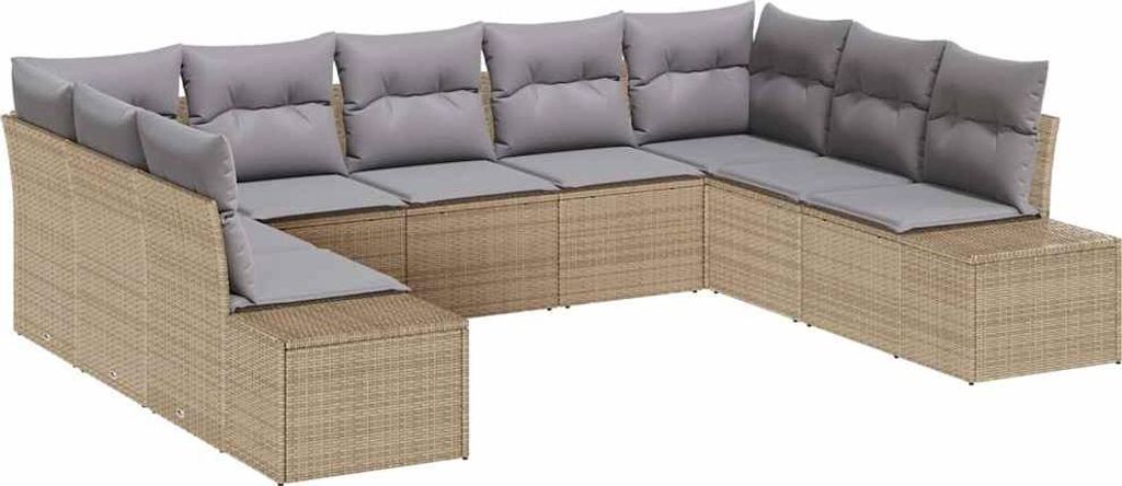vidaXL Gartensofa-set mit Kissen 9 pcs Beige Poly-Rattan