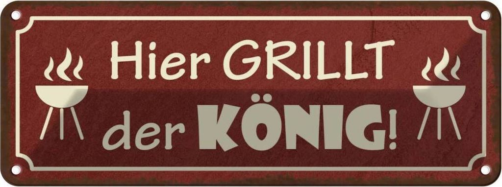 vianmo Blechschild 10x27 cm hier grillt der König Küche Kochen Essen