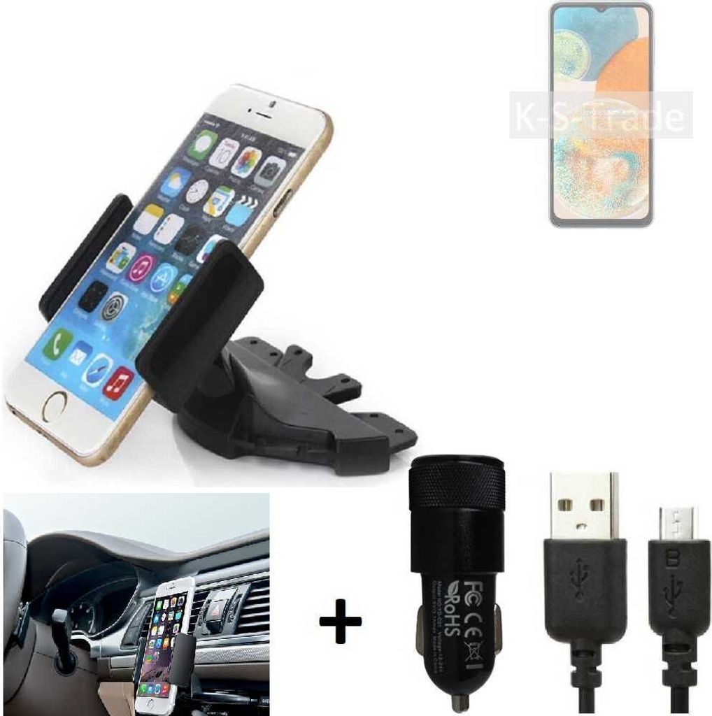TOP SET K-S-Trade Autohalterung kompatibel mit Samsung Galaxy A23 5G CD Schlitz Halterung KFZ-Halter Radio Handy Halterung 360° drehbar DVD-Schacht