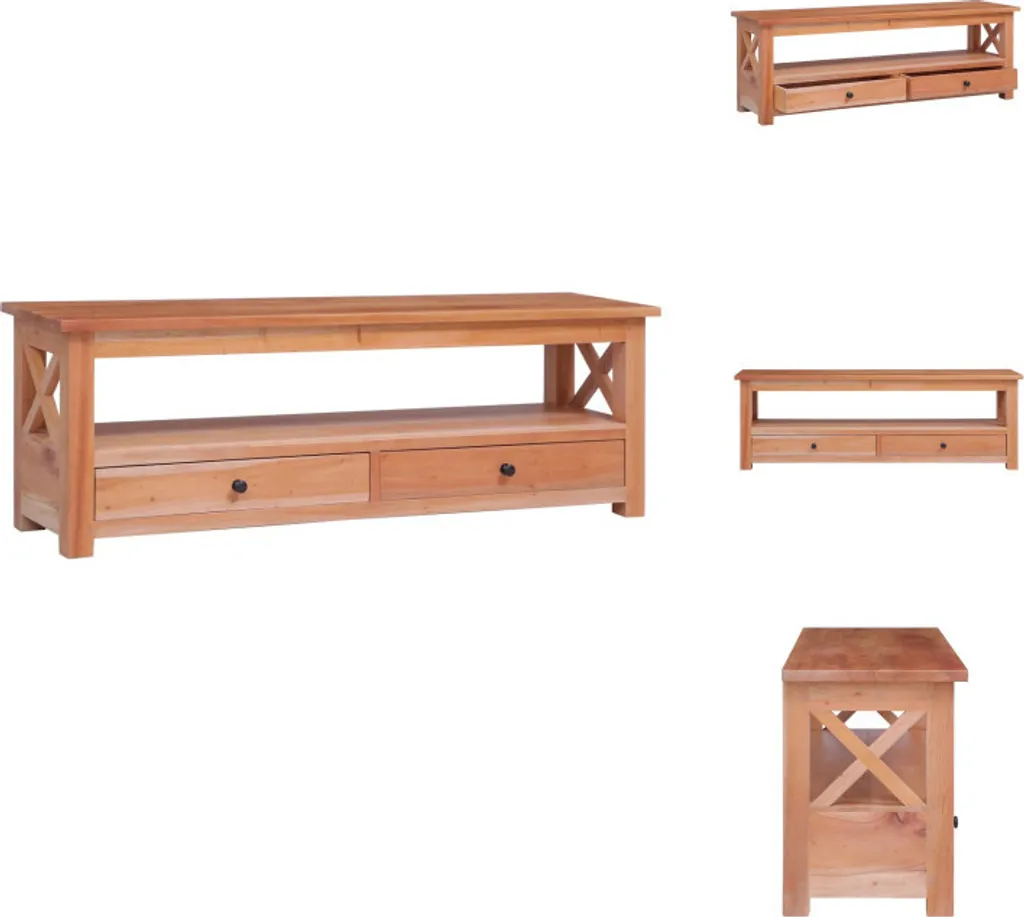 Meuble TV en Bois Massif 120 cm - Support Téléviseur Robuste en Acajou
