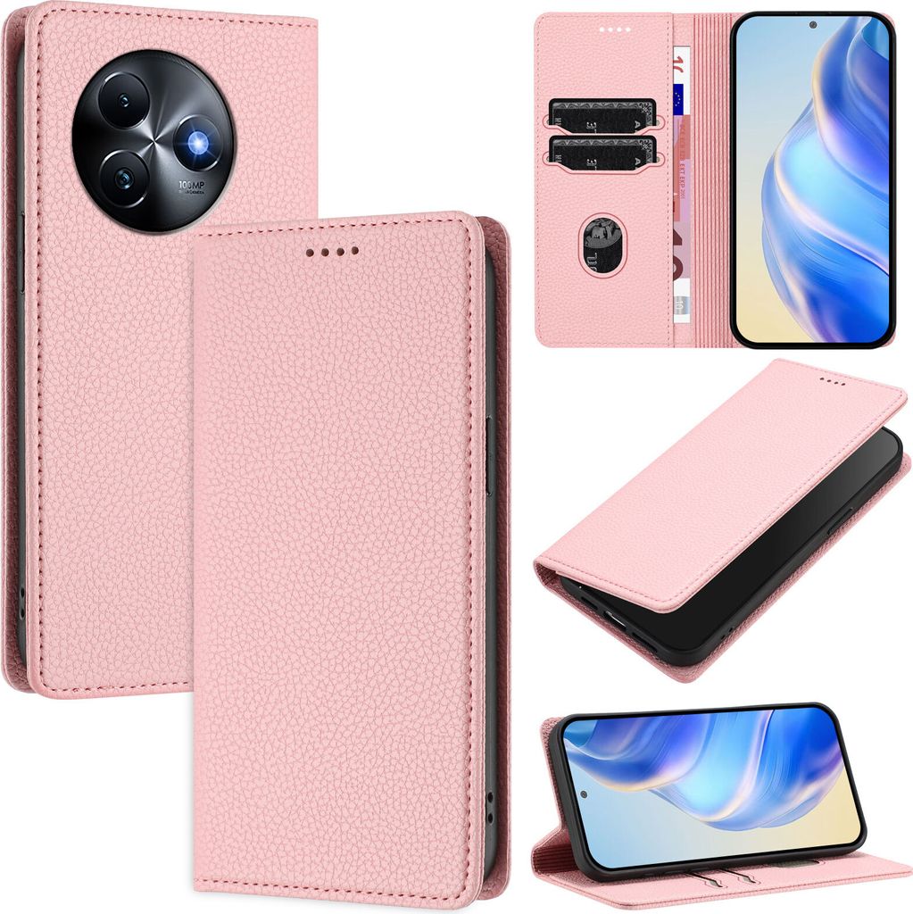 Litchi Leder Handyhülle für itel S24 Wallet Kartenfächer Standfunktion Hülle Pink
