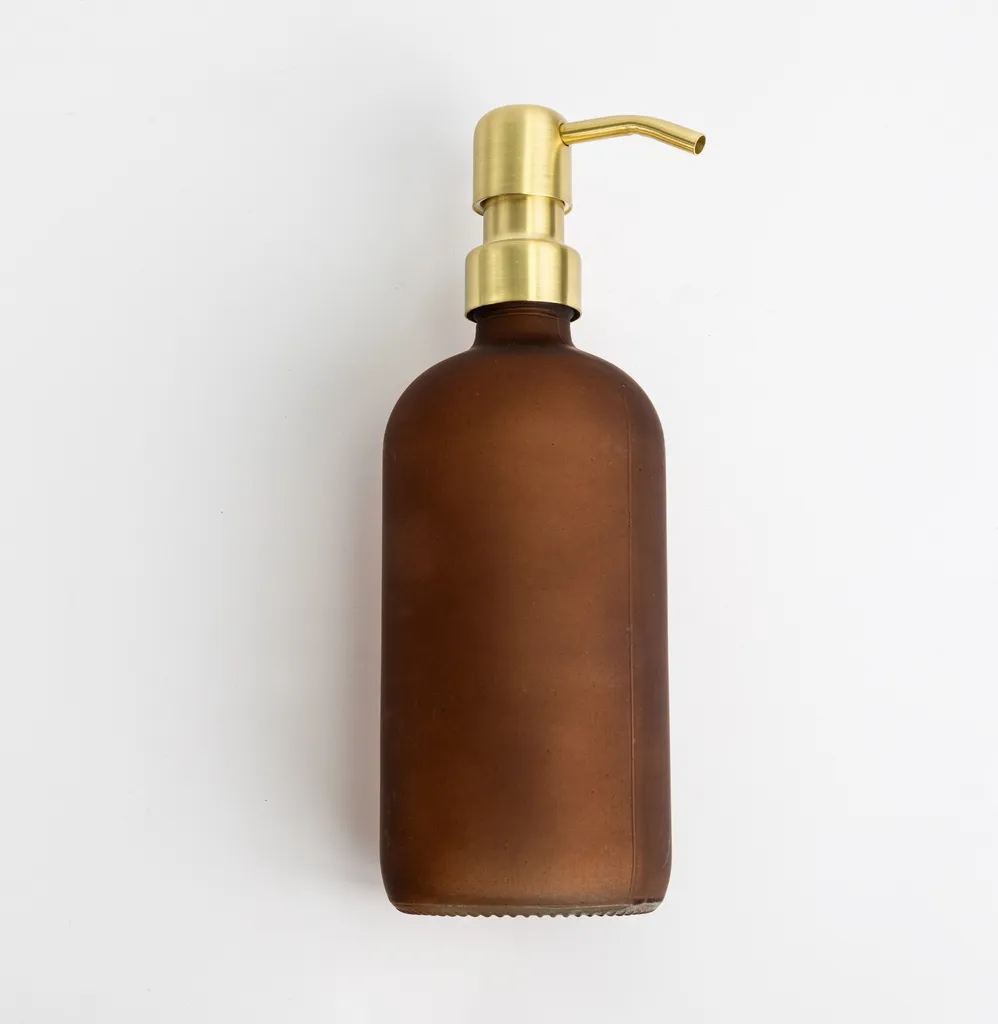 Accessorio Bagno Lusso: Dispenser Sapone Vetro KLEAN Marrone Oro