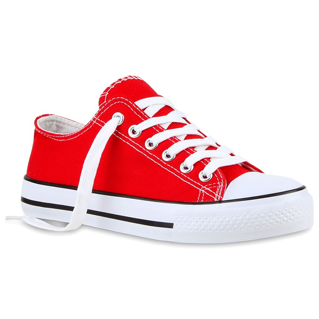 Mytrendshoe Freizeit Damen Sneakers Low Viele Farben & Größen Canvas Schuhe 811074, Farbe: Rot, Größe: 36
