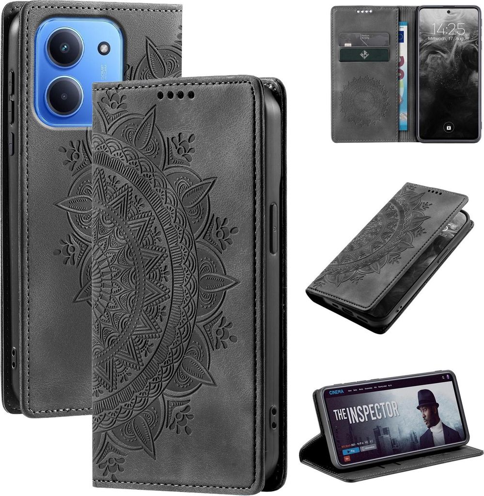 Mandala Handyhülle für Xiaomi Redmi 15C RFID Schutz Klapphülle Case Cover Design Schutzhülle Farbe: Schwarz