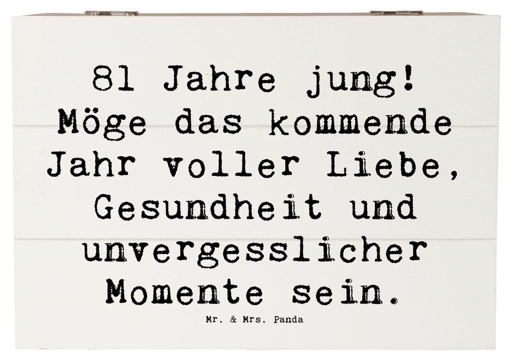 Mr. & Mrs. Panda Holzkiste Spruch 81. Geburtstag 22 x 15 cm - Weiß - Geschenk, Glückwunsch, fotobox, Geschenkbox, Kiste mit Deckel, Geschenke, Tr...