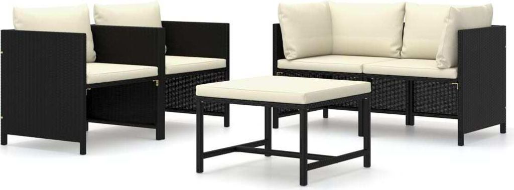 5-tlg. Garten-Lounge-Set mit Kissen Poly Rattan Schwarz