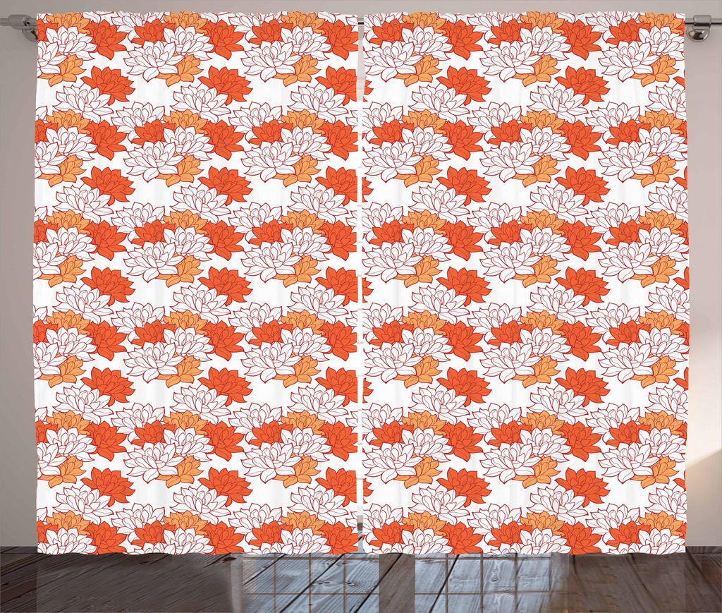 ABAKUHAUS Lotus Blume Rustikaler Vorhang, Lily Garden, Wohnzimmer Universalband Gardinen mit Schlaufen und Haken, 280 x 175 cm, Blasse Orange Vermi...
