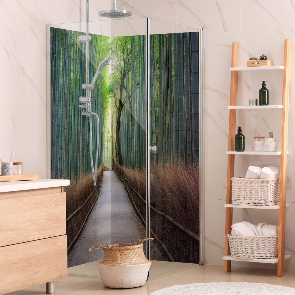 Duschrückwand Natur selbstklebend - 0.35 mm Wandpaneel wasserfest Japan grün Motiv Badrückwand fugenlos Smart matt 100x200 cm