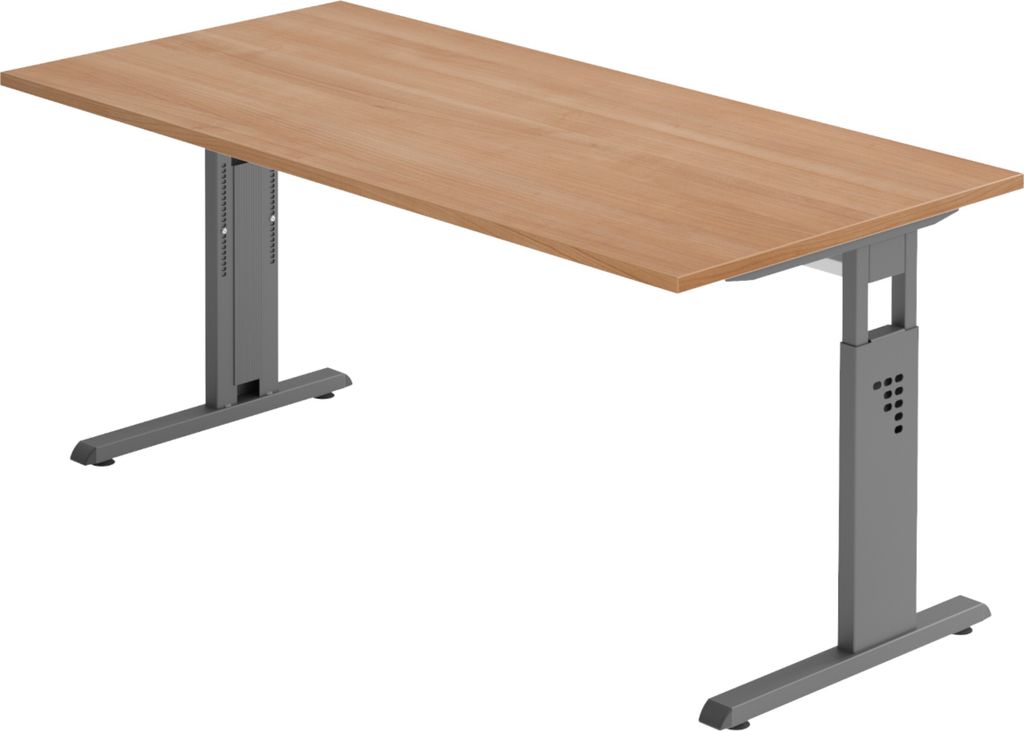 bümö Schreibtisch Serie-O - Größe: 160 x 80 cm, Gestell: Graphit, Nachbildung: Nussbaum